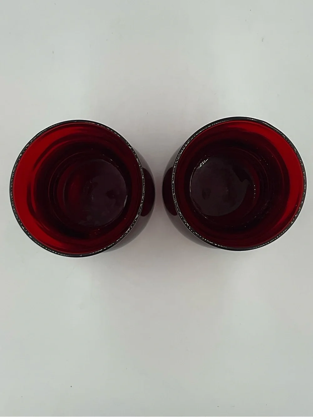 Vintage Anchor Hocking Royal Ruby Red Optic Swirl Ball Vases Set of 2